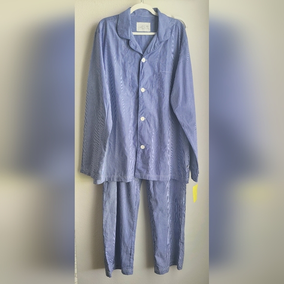 NWT The Cat's Pajamas- Men's Blue White East Side Luxe Pima Pajama Set, Sz XL - Picture 2 of 10